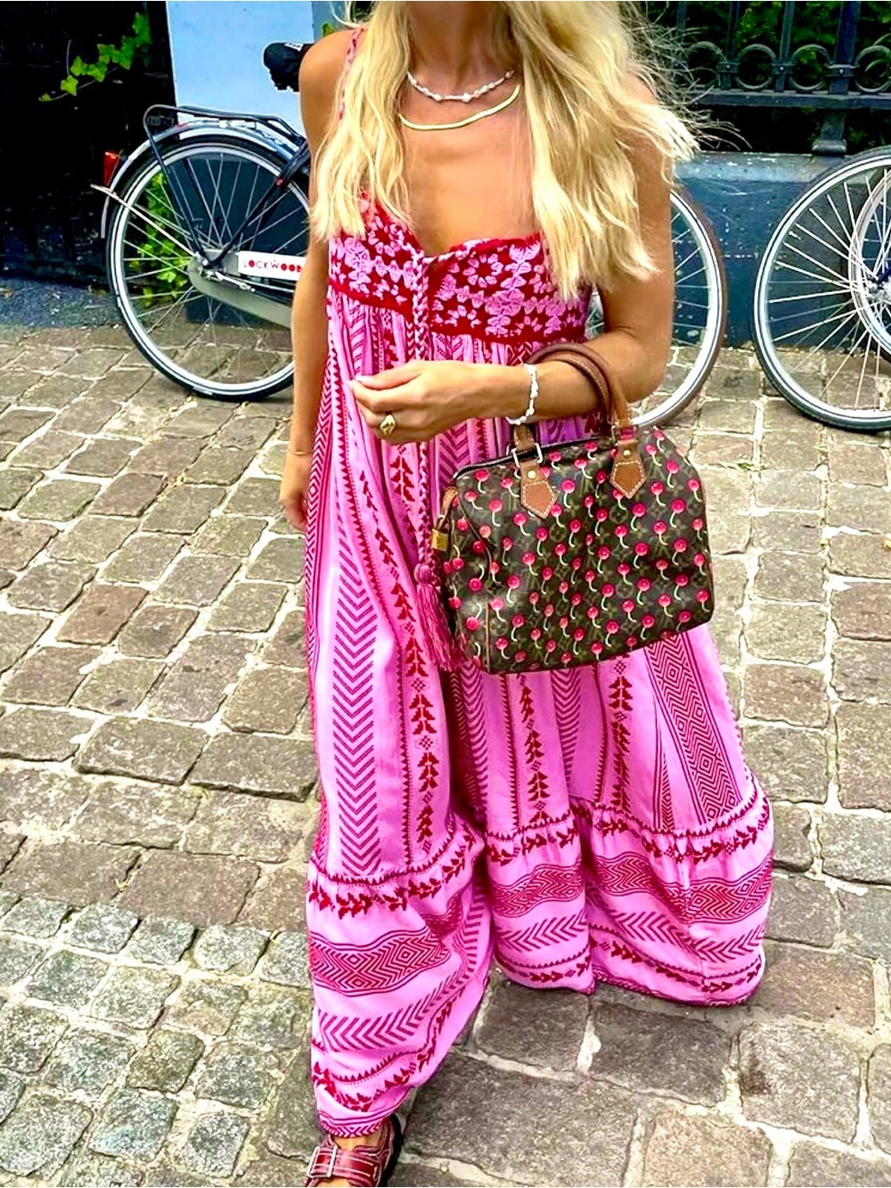 Boutique! Sleeveless Pink & Red Patterned Maxi Dress - Picture 4 of 11